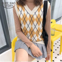 2022 New Spring Autumn Casual Loose Sweater Vest Women Pullover Korean Sweater Vest Sweet Sleeveless Plaid Knitted Vests Female 2024 - buy cheap