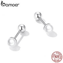 BAMOER 925 Sterling Silver Charm Pearl Beads Screw Stud Earrings For Women Trendy Mini Studs Fine Jewelry 2024 - compre barato