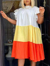 Платье-рубашка женское оверсайз, повседневный Пляжный наряд для отдыха, свободная одежда без рукавов, с оборками, в стиле пэчворк, белый желтый оранжевый 2024 - купить недорого