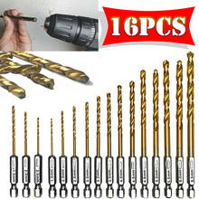 16pcs HSS HSS Titanium Coated Drill Bit Set 1/4 Hex Shank 1.5-6.5mm Wood Plastic Drilling Cordless Screwdriver Twis Bit Tool