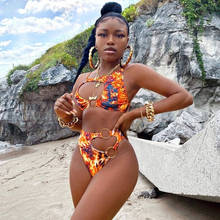 Bikini De estilo africano con estampado para mujer, traje De baño Sexy cortado, bañador con anillo De Metal, traje De baño con Push-Up, ropa De baño 2024 - compra barato