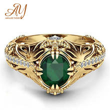 Anillos yuzuk prata 925 joia vintage verde esmeralda, anel dourado para noivado e casamento, joias finas 2024 - compre barato