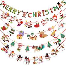 Banderines de papel de Feliz Navidad, adornos navideños para el hogar, Papá Noel, muñeco de nieve, árbol de Navidad, guirnalda colgante, banderas, 2021 2024 - compra barato
