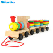 Brinquedos educativos para crianças, formato geométrico, blocos de construção de madeira, três pequenos trens, corda de tração, brinquedo de presente para crianças 2024 - compre barato