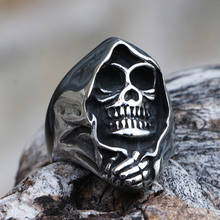 Готическое кольцо с черепом Grim Reaper, мужское кольцо из нержавеющей стали, панк, байкерское кольцо с черепом, мужское модное очаровательное ювелирное изделие, лучший подарок для друга 2024 - купить недорого