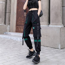 Calça feminina solta de cintura alta, peça calça de corrida hip hop com bolsos grandes e tática, moda 2020 2024 - compre barato