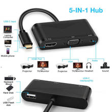 5 em 1 tipo-c para hdmi vga compatível com 3.5 áudio usb 3.0 USB-C hub de carregamento para macbook xiaomi 9 samsung s9 huawei p30 2024 - compre barato