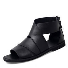 Sandalias con punta abierta para hombre, zapatos informales de cuero genuino, con cremallera, estilo callejero romano, para jóvenes, a la moda, para verano, 2021 2024 - compra barato