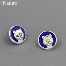 INATURE 925 Sterling Silver Lapis Lazuli Creative Selfie of Cat Stud Earrings for Women Animal Jewelry 2024 - buy cheap