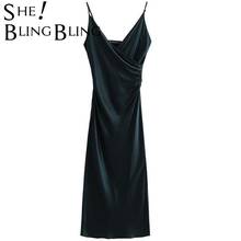 SheBlingBling Women 2021 Satin Slip Dress Female   Summer Spaghetti Strap Vintage Green Silk Sexy Elegant Long Party Dresses 2024 - buy cheap