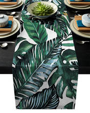 Caminos de mesa verdes con hojas de plátano y plantas tropicales, mantel de algodón y lino moderno, decoración de boda, fiesta y Navidad para el hogar 2024 - compra barato