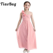 4-14Y Girls Dress Formal Party and Wedding Bridesmaid Maxi Dress with Flower Kids Girls Summer Chiffon One-shoulder Dress 2024 - buy cheap