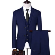 Formal Business Wedding 3 Pieces Suit Set / Male 2022 Blazers Jacket Pants Vest Trousers Dress Waistcoat 2024 - buy cheap