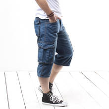 Shorts jeans masculino, casual, solto, altura do joelho, vários bolsos, grande e longo, verão, 2021 2024 - compre barato
