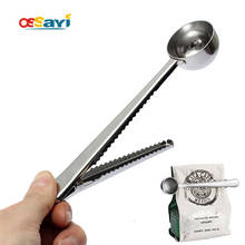 Cuchara de café con Clip de bolsa de acero inoxidable, utensilio creativo de cocina multifunción, cuchara medidora de café de acero