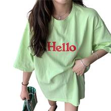 Houthion nova camiseta feminina de manga curta coreano solto superior lavagem de algodão confortável moda carta impressão em torno do pescoço tshirt 2024 - compre barato