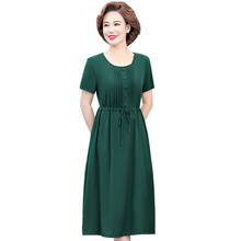 Short Sleeve Women Summer Midi Dress 2021 New High Quality Loose Casual Vintage Dress A-Line O-Neck Elegant Dress 2024 - buy cheap