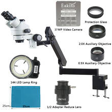 Zoom Focal Simul-abrazadera de brazo articulado, microscopio estéreo Trinocular, cámara de vídeo de 37MP, HDMI, USB, 3.5X-90X, para reparación de PCB 2024 - compra barato