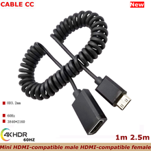 Новый Удлинительный кабель 1 м 2,5 м 4K * 2K @ 60 Гц OD 3,2 мм 90 градусов Mini HDMI штекер-HDMI гнездо HDMI 2,0 пружинный HD видео кабель 2024 - купить недорого