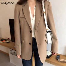 Blazer de talla grande para mujer, chaqueta clásica de oficina, informal, larga, con una hilera de botones, ropa coreana 2024 - compra barato