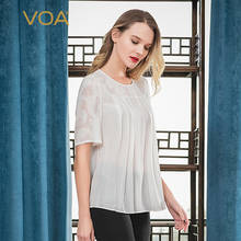 Свободная футболка VOA Silk, белая плиссированная футболка с коротким рукавом и круглым вырезом, 18 м 2024 - купить недорого
