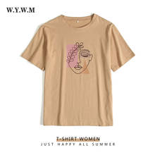 Wywm, camisetas femininas com estampa gráfica, estética, de verão, simples, pintada à mão, solta, manga curta, casual 2024 - compre barato