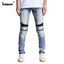 Plus size 4xl 5xl calças de brim dos homens demin calças outono na moda 2020 novo retalhos masculinos sexy jean calças plissadas magro inferior calça magro 2024 - compre barato