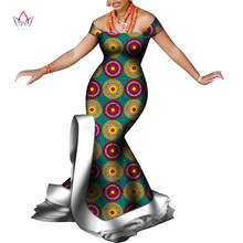 Bintarealwax-vestidos africanos con hombros descubiertos para mujer, vestido largo Bazin Riche de algodón con estampado de cera de talla grande 6XL, vestido Sexy WY8098 2024 - compra barato