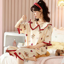 Conjuntos de Pijamas de M-5XL grandes para Mujer, ropa de dormir morada con estampado de fresas, camisón de talla grande para niña y adulto 2024 - compra barato