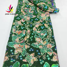 Нигерийские блестки, бархатные кружевные ткани, изумрудно-зеленая ткань, кружево для женского свадебного платья XZ3236B 2024 - купить недорого