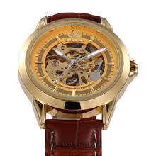 Shenhua relógio de pulso mecânico masculino, relógio slim dourado com mostrador de esqueleto para homem 2024 - compre barato