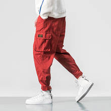 Pantalones bombachos de algodón para hombre, pantalón informal con múltiples bolsillos, diseño de cintura elástica, estilo urbano Punk, Hip Hop, color rojo, estilo Cargo del ejército 2024 - compra barato