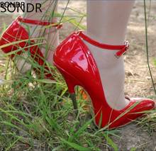 Женские туфли на высоком каблуке 16 см с пряжкой и острым носком; Туфли из лакированной кожи; Пикантные красные туфли для ночного клуба; 2 стиля 2024 - купить недорого