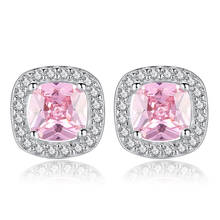 Pendientes románticos de Plata de Ley 925 con diseño de círculo redondo para mujer, aretes radiantes AAA + rosa de cristal de CZ, joyería oorbellen 2024 - compra barato