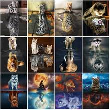 Pintura de diamante huacan para gato bordado, tigre 5d, faça você mesmo, mosaico de diamantes, animal, elefante, cachorro, redondo, decoração para casa 2024 - compre barato