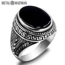 925 Sterling Silver Men Ring with Oval Natural Black Agate Stone Rings Exquisite Carved Design Vintage Jewelry for Male Women 2024 - buy cheap