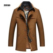 ZOEQO, новое модное мужское шерстяное пальто, Мужская Толстая зимняя куртка с шелковой подкладкой и пальто, осенние мужские куртки черного и хаки цвета 2024 - купить недорого
