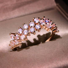 Anel de casamento com zircônia, anel fofo de flor da moda para mulheres, mini cristal, anéis de zircônia, ouro rosa, cor de prata, joia de anéis de noivado 2024 - compre barato