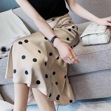 Summer Silk Midi Skirts Womens Korean England Style Dot Satin Office Lady Simple Solid Skirts Black Loose 2024 - buy cheap