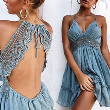 Women Sexy Lace Halter Sling Waist Party Dress Elegant Bohemian Summer Beach Sundress 2024 - buy cheap