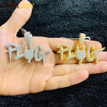 New Iced Out Silver Color CZ Plug Letter Pendant Micro Pave Finish Zircon Hip Hop Necklace Rope Chain Men's Jewelry 2024 - buy cheap