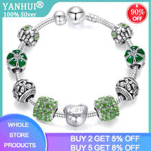 YANHUI Genuine Tibetan Silver Four Leaf Clover Bracelet with Crystal Beads Charm Bracelet Bangle for Women DIY 925 Jewelry 2024 - buy cheap