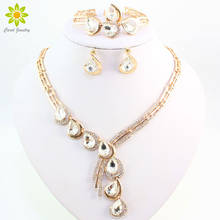 Zircon blanco de cristal de oro de la bien Africana perlas juegos de joyas para mujer Boda nupcial collar pulseras anillos pendientes 2024 - compra barato