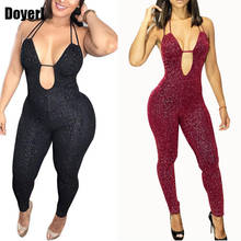 Halter Open Back Sexy Black Glitter Jumpsuit Women Rompers Autumn Sleeveless Party Club Wear Backless Bodycon Jumpsuit Catsuit 2024 - buy cheap