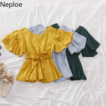 Neploe Chiffon Ruffles Women Blouses 2022 Kong-Style V Neck Butterfly Sleeve Blusas Solid Drawstring Slim Waist Shirt 80737 2024 - buy cheap