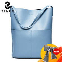 Zency-Bolso de hombro de piel auténtica para mujer, bolsa de mano de alta calidad, Casual, para compras, de uso diario, color negro, 100% 2024 - compra barato