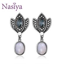 Nasiya Crown Shape Earrings With Moonstone Turquoise Sandblue Women Gemstones Silver Jewelry Gifts Wholesale 2024 - buy cheap