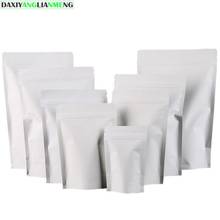 100 pces 7 tamanhos de cor branca saco de bloqueio de papel com zíper dentro da folha de cor de prata inlay saco de embalagem de produto comestível varejo levantam-se pacote 2024 - compre barato