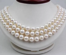 Hot sale 3 Rows 8mm white south sea shell pearl necklace 17-19" 2024 - buy cheap