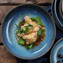Домашняя керамическая тарелка в японском стиле, глубокое и неглубокое блюдо, синяя посуда, набор тарелок и блюд, набор из 14 тарелок 2024 - купить недорого
